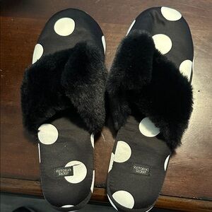 Victoria's Secret Black and White Polka Dot Slippers